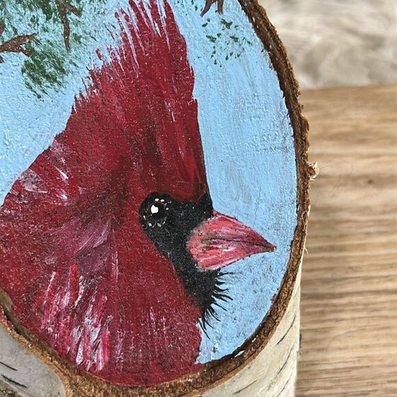 Hand Painted Cardinal On A Piece Of Birch Bark Rustic Cabin Decor Artist Signed - Picture 6 of 13